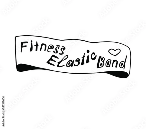 Fototapeta Fitness elastic band, drawn in Doodle style. Vector illustration isolated on a white background. Black outline on white. For a fitness blog.
