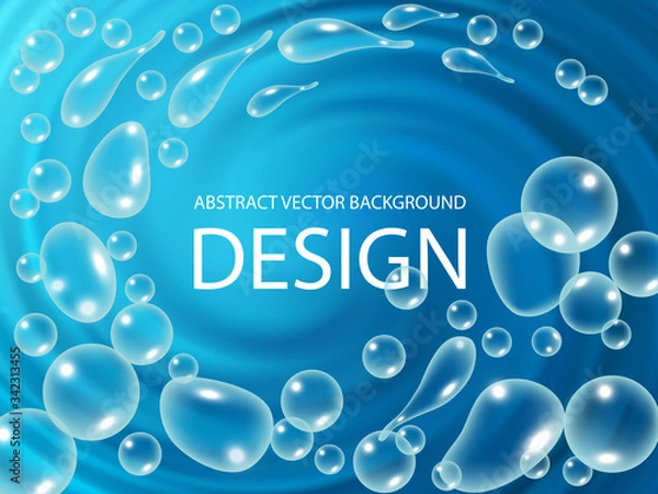 Fototapeta A whirlpool with flying drops of water. Vector abstract blue water background.