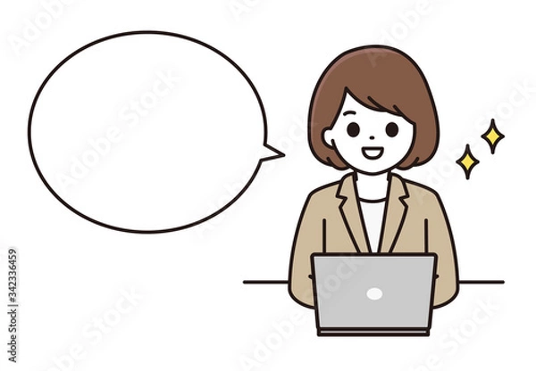 Fototapeta スーツ 女性 パソコン 吹き出し イラスト
