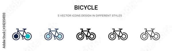 Fototapeta Bicycle icon in filled, thin line, outline and stroke style. Vector illustration of two colored and black bicycle vector icons designs can be used for mobile, ui, web