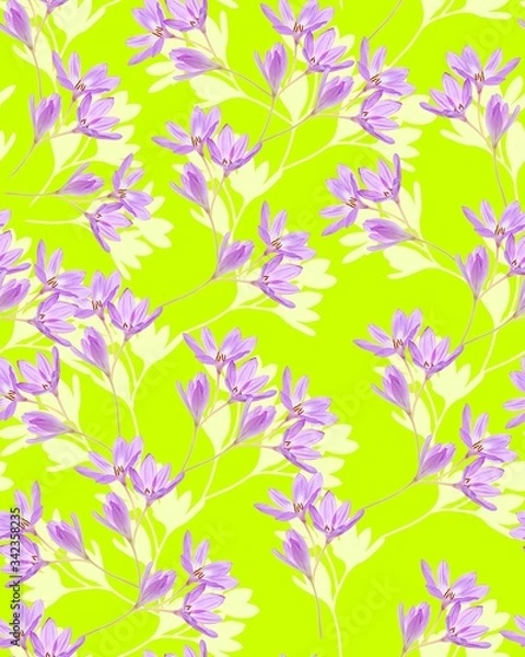 Fototapeta Illustration with seamless pattern floral design. Beautiful seamless pattern on colored background with tropical flowers and plants. Composition with flowers and leaves. Stylish print for textile.