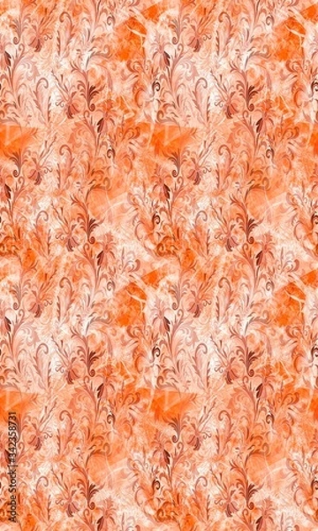 Fototapeta Illustration with seamless pattern floral design. Beautiful seamless pattern on colored background with tropical flowers and plants. Composition with flowers and leaves. Stylish print for textile.