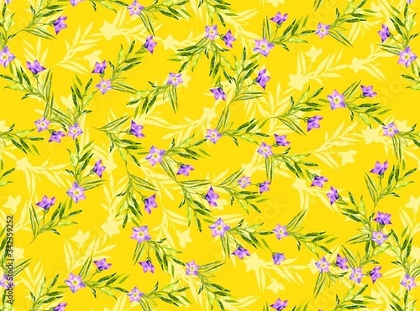 Fototapeta Illustration with seamless pattern floral design. Beautiful seamless pattern on colored background with tropical flowers and plants. Composition with flowers and leaves. Stylish print for textile.