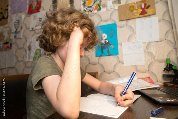 Obraz Distance learning online education. A home distance learning.