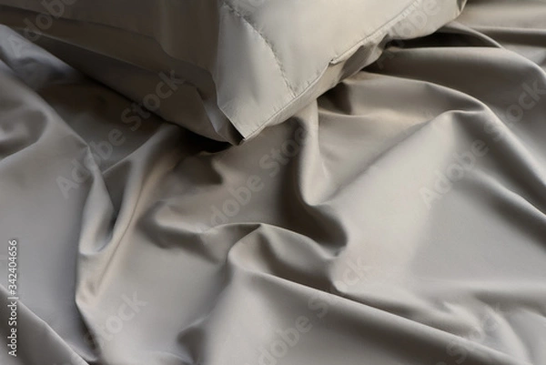 Obraz bedclothes, silk fabric texture, bed linen in gray