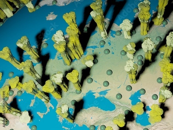 Fototapeta Digital image corona virus on planet Earth by countries