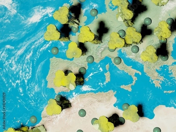 Fototapeta Digital image corona virus on planet Earth by countries