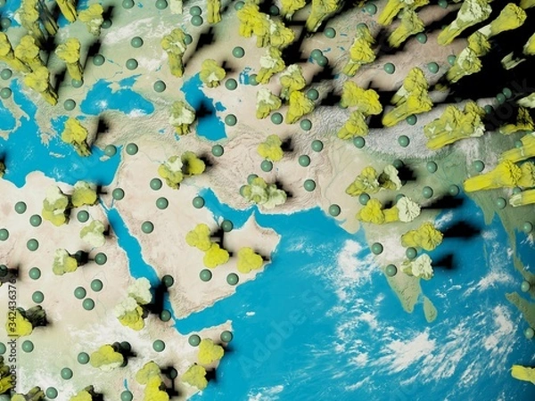 Fototapeta Digital image corona virus on planet Earth by countries