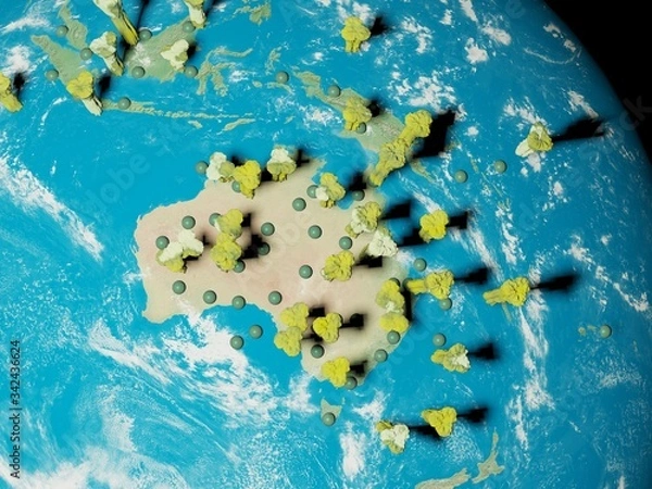 Fototapeta Digital image corona virus on planet Earth by countries