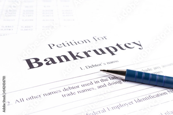 Fototapeta Close-up bancruptcy petition and pen. Application form.