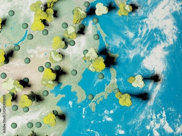 Fototapeta Digital image corona virus on planet Earth by countries