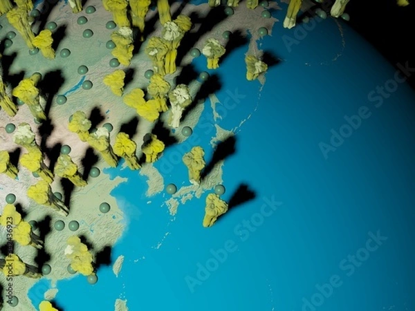Fototapeta Digital image corona virus on planet Earth by countries