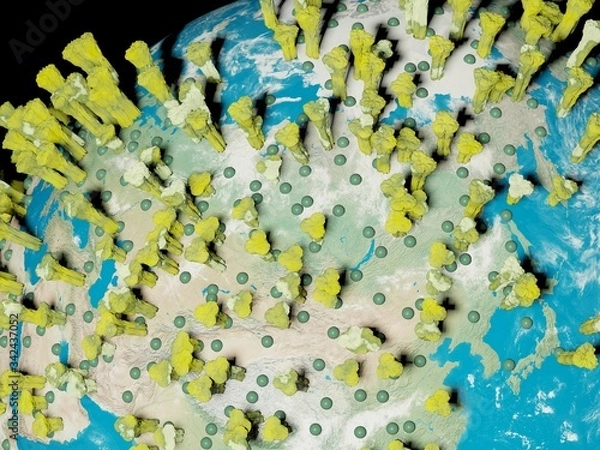 Fototapeta Digital image corona virus on planet Earth by countries