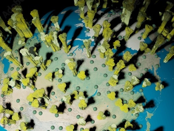 Fototapeta Digital image corona virus on planet Earth by countries