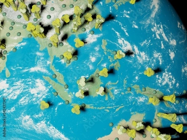 Fototapeta Digital image corona virus on planet Earth by countries