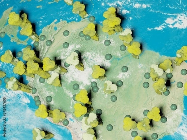 Fototapeta Digital image corona virus on planet Earth by countries