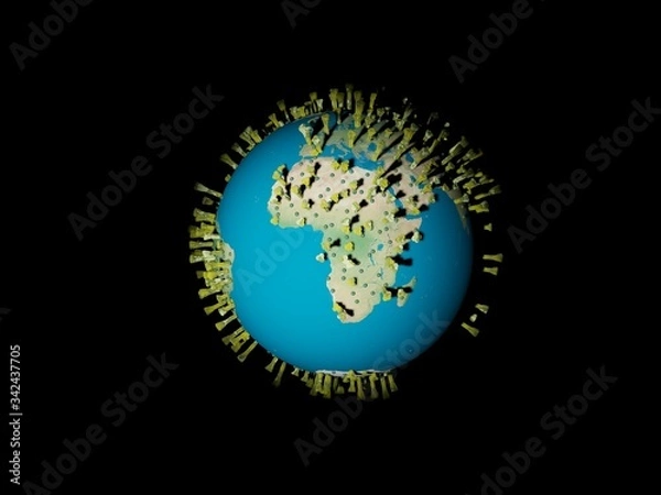 Fototapeta Digital image corona virus on planet Earth by continents