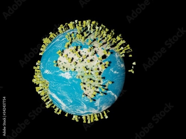 Fototapeta Digital image corona virus on planet Earth by continents