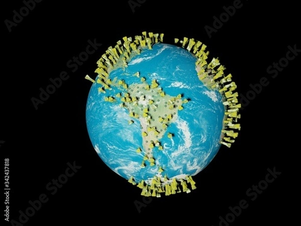 Fototapeta Digital image corona virus on planet Earth by continents