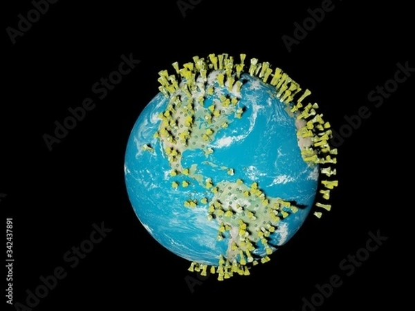 Fototapeta Digital image corona virus on planet Earth by continents