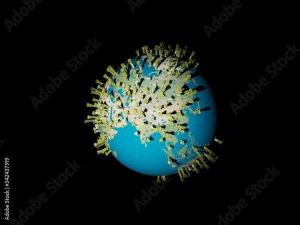 Fototapeta Digital image corona virus on planet Earth by continents