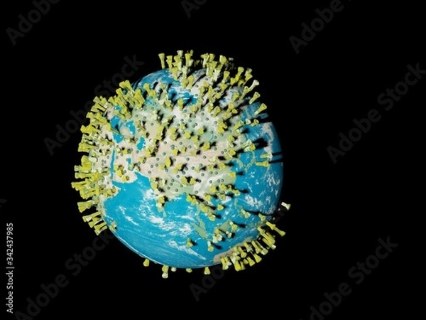 Fototapeta Digital image corona virus on planet Earth by continents