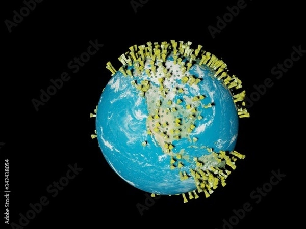 Fototapeta Digital image corona virus on planet Earth by continents