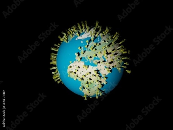 Fototapeta Digital image corona virus on planet Earth by continents