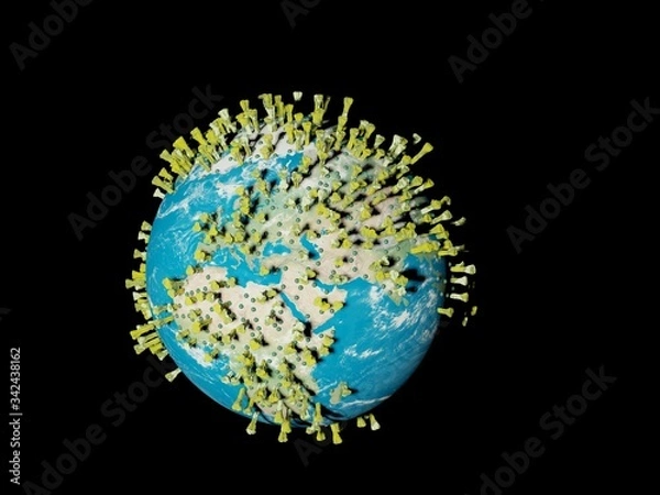 Fototapeta Digital image corona virus on planet Earth by continents