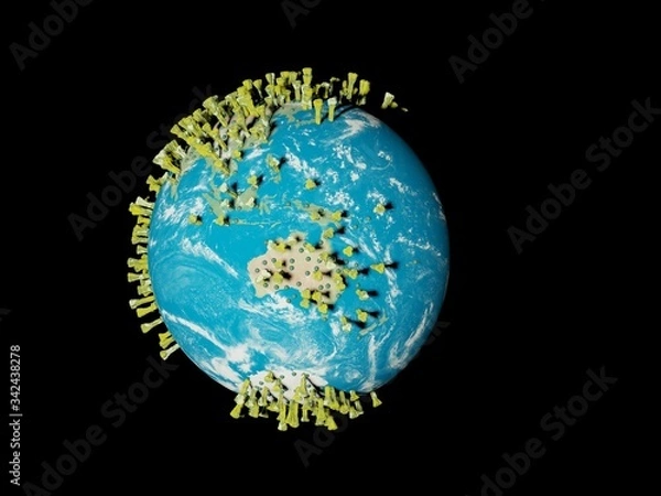 Fototapeta Digital image corona virus on planet Earth by continents