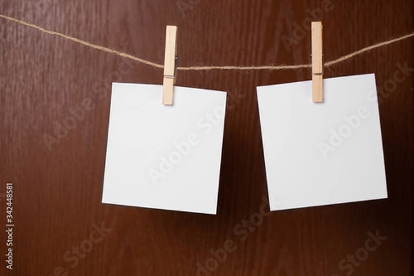 Fototapeta polaroid frame.Retro photo frames hanging on wood background. real photo.two frames