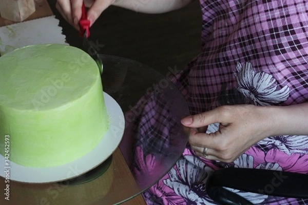 Fototapeta Cake in the process of cooking macro 