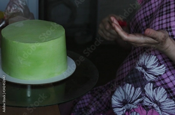 Obraz Cake in the process of cooking macro 