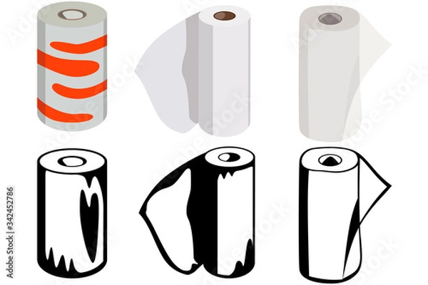 Fototapeta A set of three images of toilet paper in color and its black and white alternative. Image of a toilet paper shortage in quarantine.