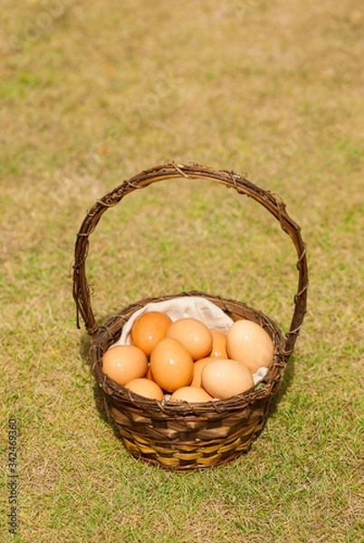 Fototapeta A basket of eggs shot with selective focus