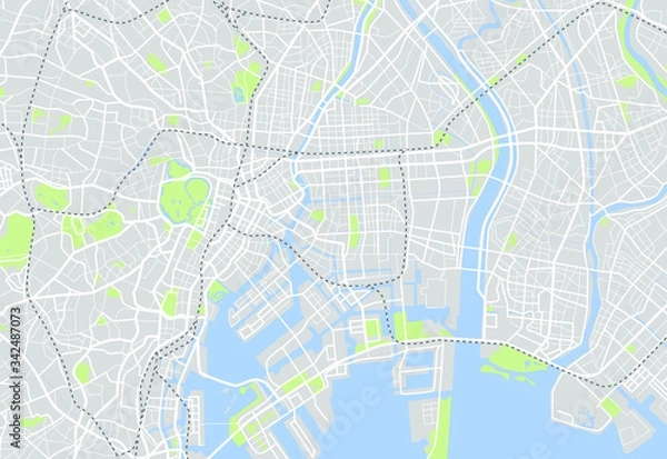 Obraz Color vector map of Tokyo Japan city.
Vector city center illustration.