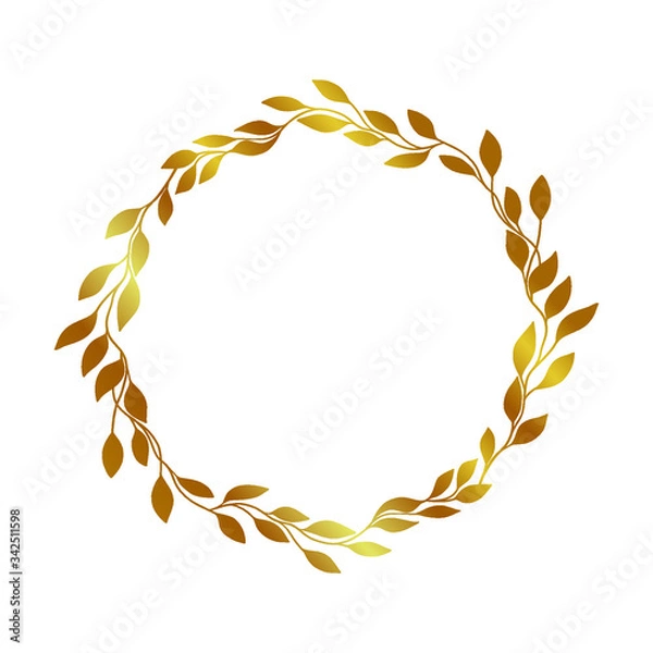 Fototapeta Gold leaves vector wreath. Gold circle frame for wedding invitation, luxury templates. Modern abstract element. Vector illustration isolated. 