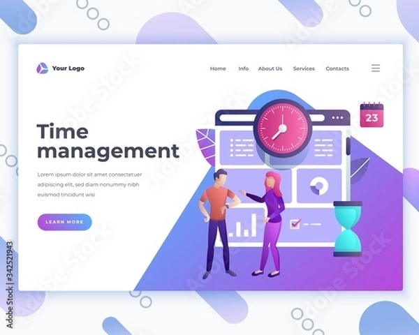 Obraz Landing page template time management concept with office people