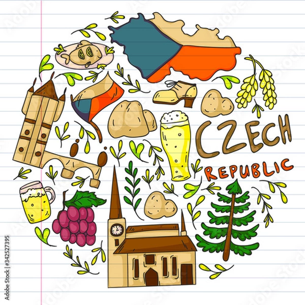 Obraz Vector icons and symbols. Czech Republic illustrations for banners, posters, background.