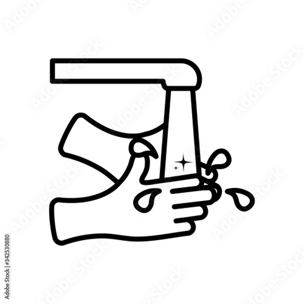 Fototapeta faucet and hand washing, line style