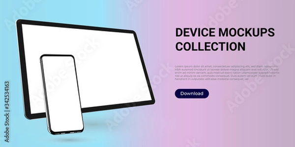 Obraz Realistic template mock up of a digital tablet and a smartphone for web design, webpages, banners, landings, presentations.