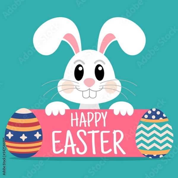 Obraz Happy Easter Bunny with Easter Eggs. Vector illustration