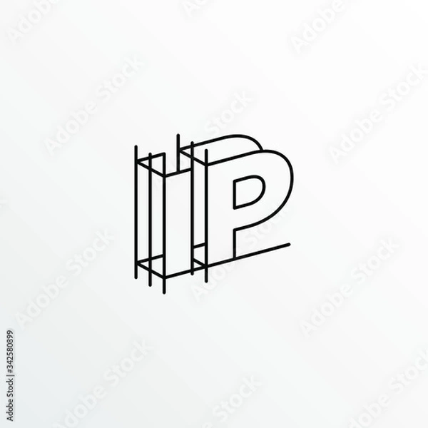 Fototapeta Initial Letter IP with Architecture Graphic Logo Design