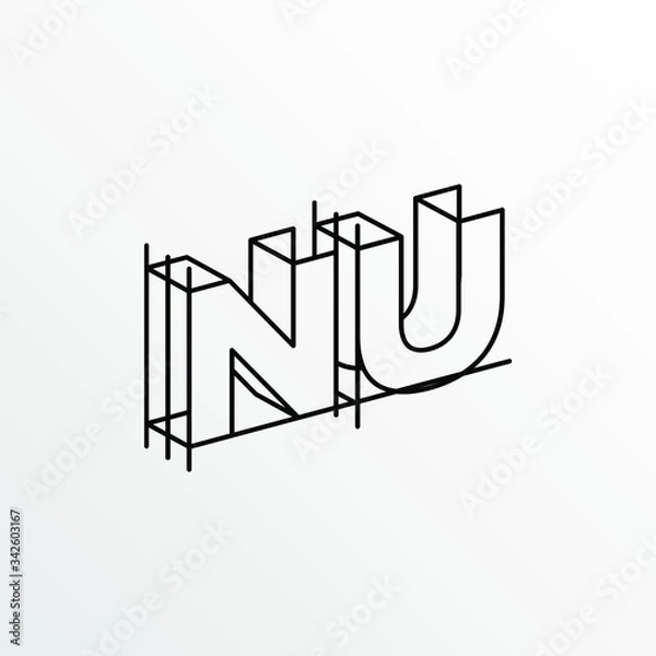 Obraz Initial Letter NU with Architecture Graphic Logo Design
