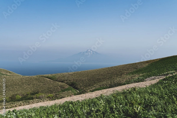 Obraz 北海道礼文島より利尻富士を望める丘