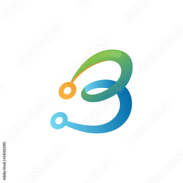 Fototapeta Abstract letter b logo design for internet, technology, web, app vector illustration