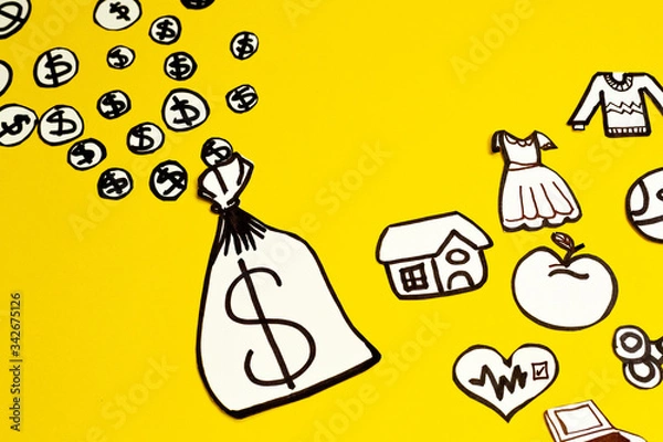 Obraz Dinero y todo lo que puedes adquirir con el dinero por medio de dibujos