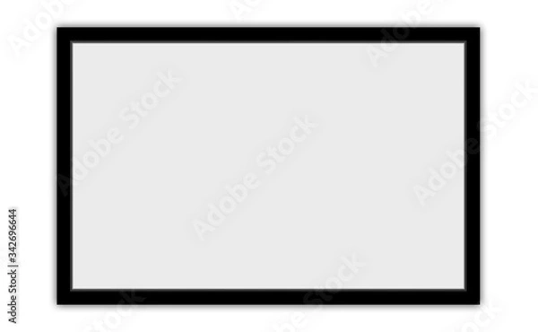 Fototapeta Blank black empty rectangle frame, banner illustration on white wall.