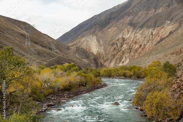 Obraz Kokemeren river, mountain river in the Naryn region of Kyrgyzstan.