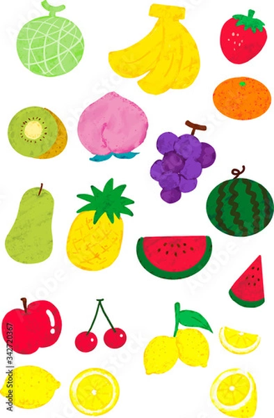 Fototapeta フルーツアイコンセット　クレヨン